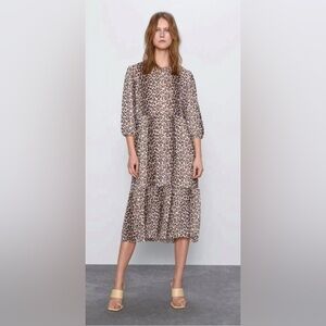 Zara Leopard Print Dress - Brown and Cream